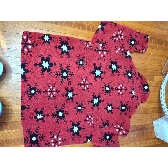 vintage david paul women's fleece Teddy jacket Red Snowflakes Cozy Size Large - Picture 6 of 6